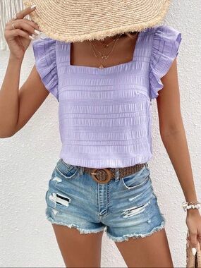 SHEIN Lavender Ruffle Sleeve Square Neck Tank Top